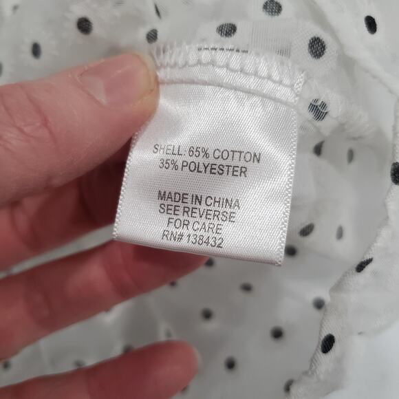 ModCloth Shirt Womens Medium White Black Polka Dot Button Sheer Tie Front Blouse - Picture 7 of 9